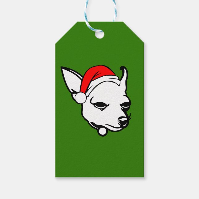 Chihuahua-Hund med jultomten Hat Presentetikett (Framsidan)