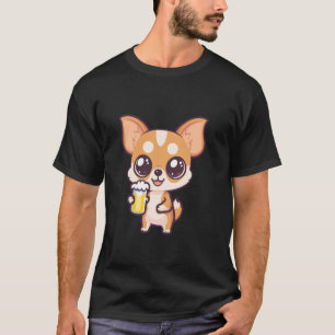 Chihuahua Hund Med Öl Serieteckning Rolig Fest T Shirt