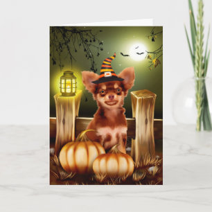 Chihuahua Hund med Witch Hat Halloween Gift Idea Kort