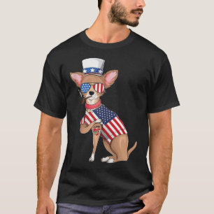 Chihuahua Hund Merica 4:e juli USA Amerikanska Fla T Shirt