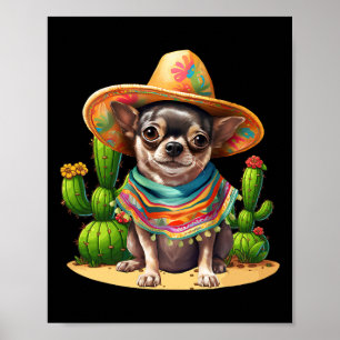 Chihuahua Hund och Sombrero Hat mexikanska Fiesta Poster