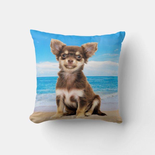 Chihuahua Hund om Tropical Beach Kudde (Framsida)