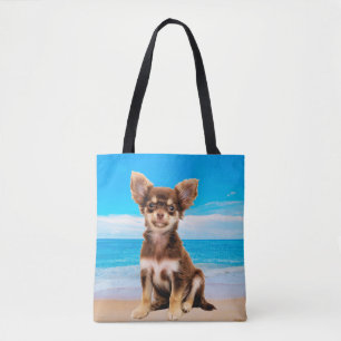 Chihuahua Hund om Tropical Beach Tygkasse