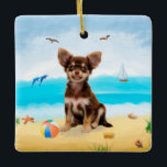 Chihuahua Hund på Beach Julgransprydnad Keramik<br><div class="desc">Cute hund på stranden är en perfekt presentidé för någon som kärlek i hund aveln.</div>