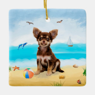 Chihuahua Hund på Beach Julgransprydnad Keramik