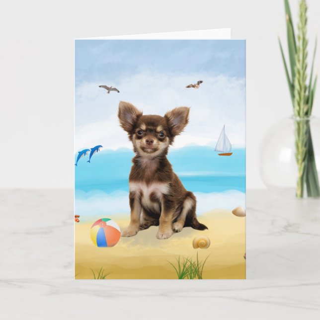 Chihuahua Hund på Beach Kort (Framsida)