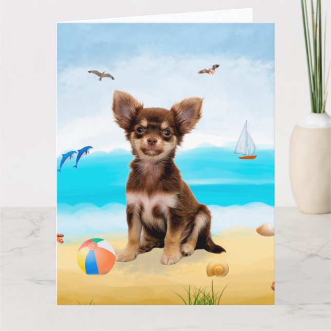 Chihuahua Hund på Beach Kort (Framsida)