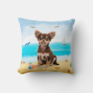 Chihuahua Hund på Beach Kudde