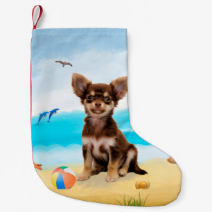 Chihuahua Hund på Beach Liten Julstrumpa