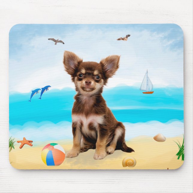 Chihuahua Hund på Beach Musmatta (Framsidan)