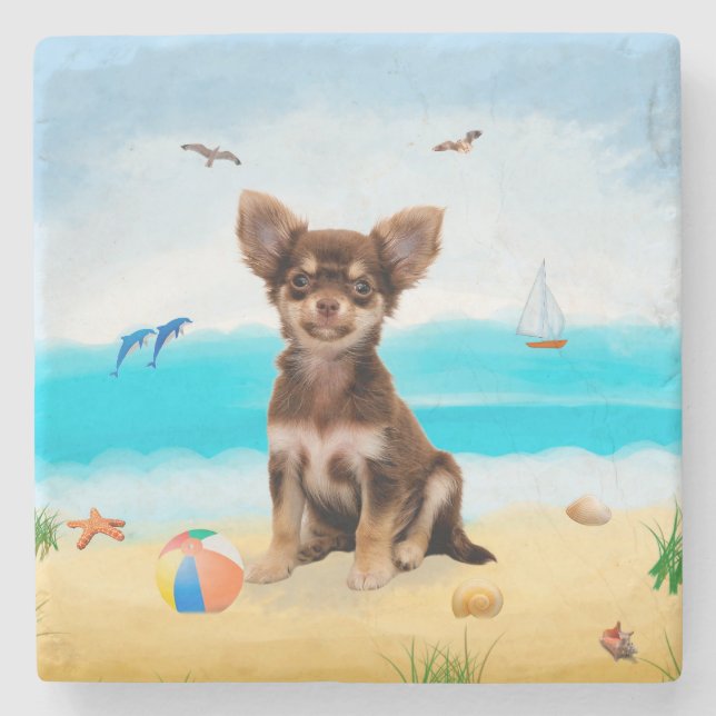 Chihuahua Hund på Beach Stenunderlägg (Framsidan)