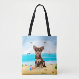Chihuahua Hund på Beach Tygkasse