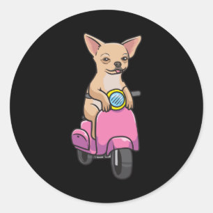 Chihuahua Hund på en scooter Runt Klistermärke