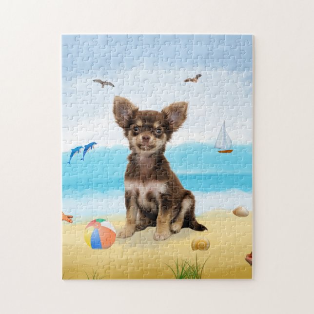 chihuahua hund på strand pussel (Vertikal)