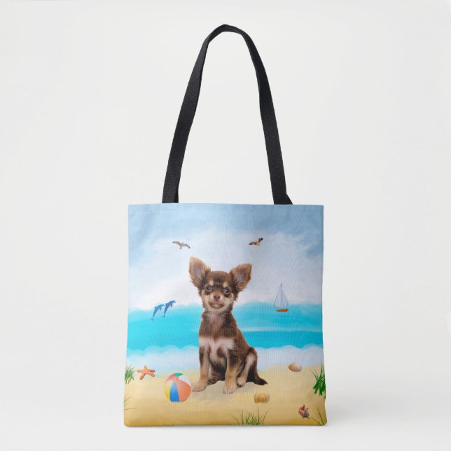 Chihuahua Hund på Strand Tygkasse (Framsida)