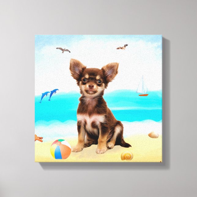 Chihuahua hund på stranden canvastryck (Framsida)