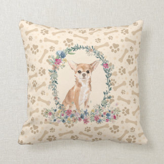 Chihuahua Hund Paw Print & Blommigt Cute Kudde