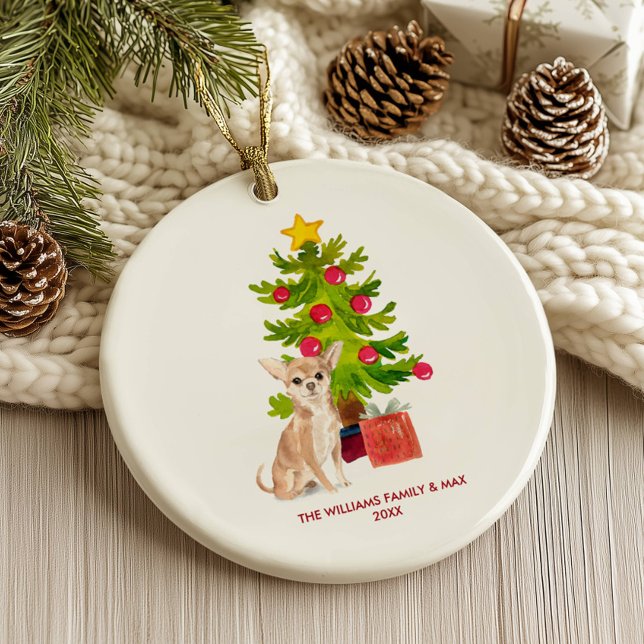 Chihuahua Hund Personlig jul Julgransprydnad Keramik (Skapare uppladdad)