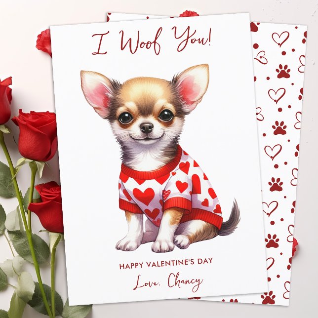 Chihuahua Hund Personlig Woof You Valentines day Julkort (Skapare uppladdad)