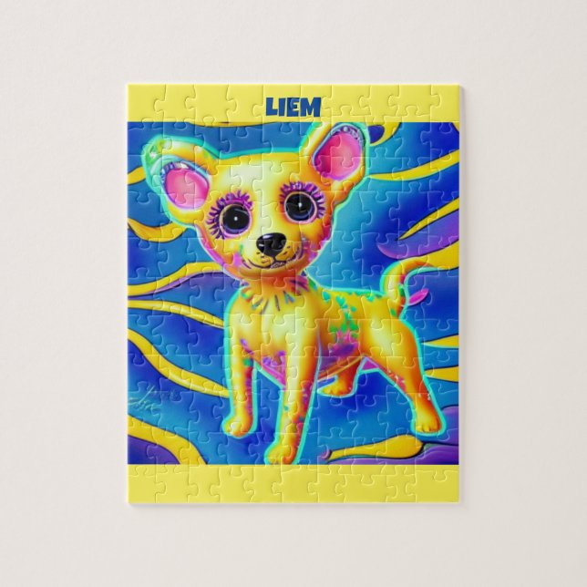 CHIHUAHUA HUND PUZZLE MED PERSONLIG NAMN. PUSSEL (Vertikal)