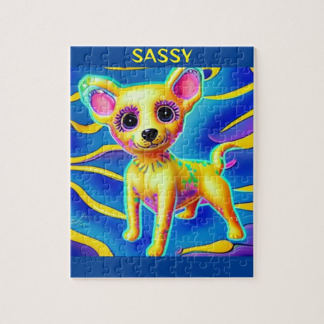 CHIHUAHUA HUND PUZZLE MED PERSONLIG NAMN. PUSSEL (Vertikal)