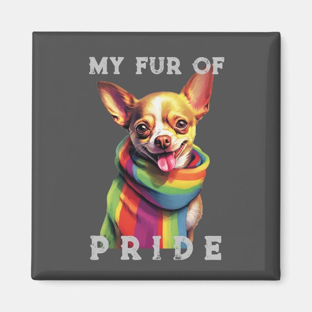 Chihuahua Hund Rainbow Funny Mitt Päls Pride Magnet (Framsidan)