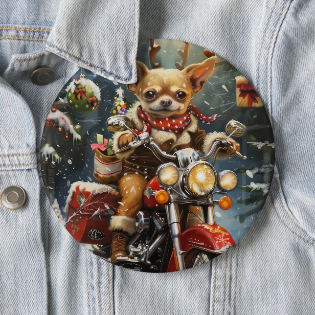 Chihuahua Hund Ridning Motorcykel Jul  Knapp (In Situ)
