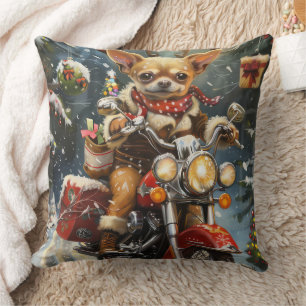 Chihuahua Hund Ridning Motorcykel Jul Kudde