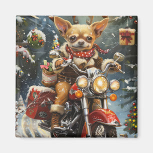 Chihuahua Hund Ridning Motorcykel Jul Magnet