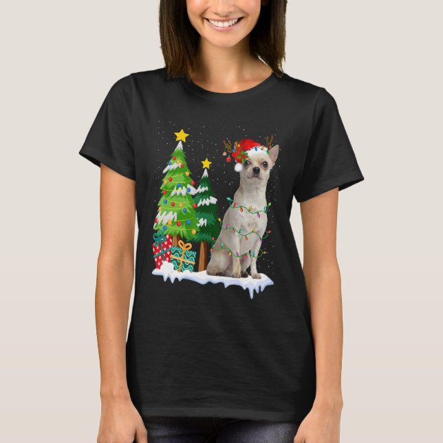 Chihuahua Hund Santa Hat Reindeer jul Ljus T Shirt (Framsida)