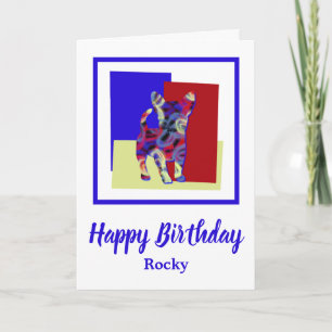 Chihuahua Hund Silhouette Red Blue Gult Birthday Kort