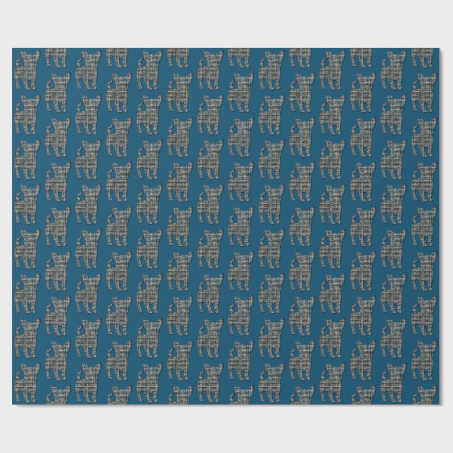 Chihuahua Hund Silhouette Y&B Rrid Line Blue Presentpapper (Platt)