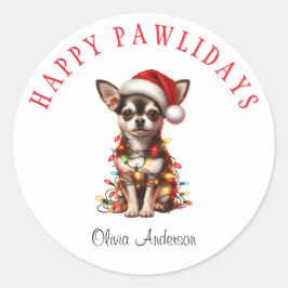 Chihuahua-Hund som är snurrig i ljus under jul Runt Klistermärke