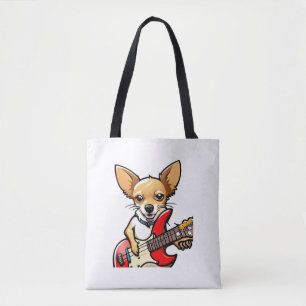 Chihuahua-hund spelar den elektriska gitarren. Vec Tygkasse