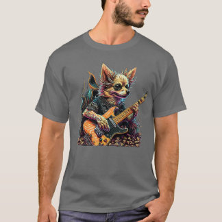 Chihuahua hund spelar Electric Guitar Sten T Shirt