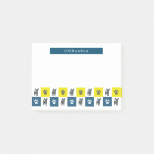 Chihuahua Hund & Tass Gult & Blue Grid Silhouette Post-it Block