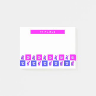 Chihuahua Hund & Tass Shock rosa & Blue Silhouette Post-it Block