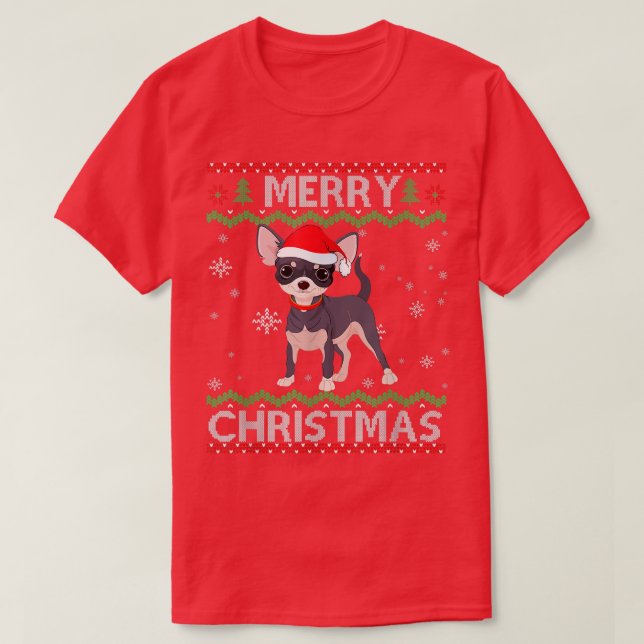 Chihuahua Hund Ugly jul Sweater Funny Julafton T Shirt (Design framsida)