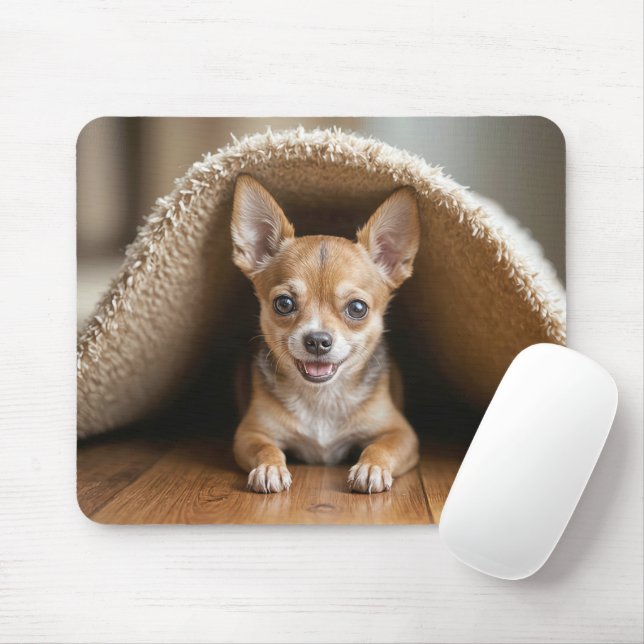 Chihuahua-Hund under Beige Matta Musmatta (Med mus)