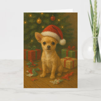 Chihuahua-hund under ett julgran helgkort
