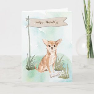 Chihuahua Hund under födelsedagsskylt Kort