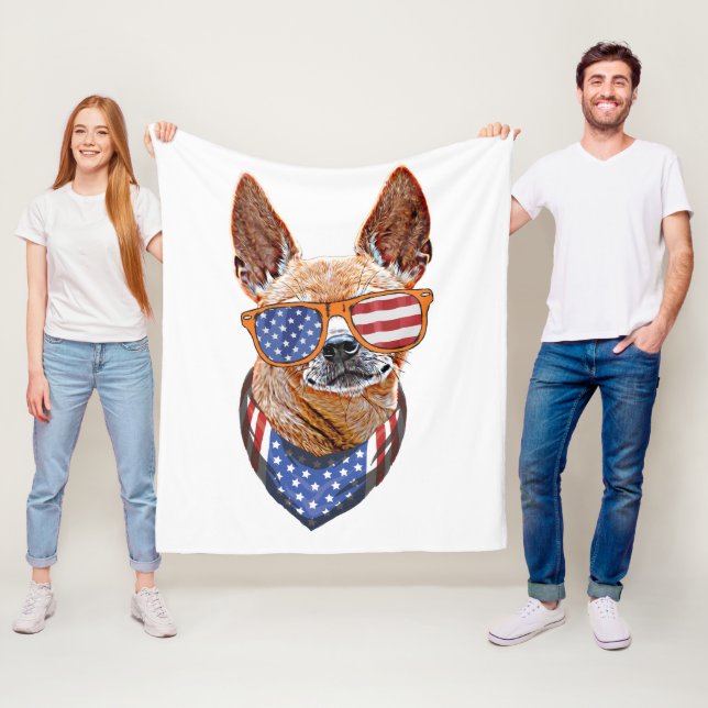 Chihuahua Hund USA American Independence 4 juli Fleecefilt (På plats)