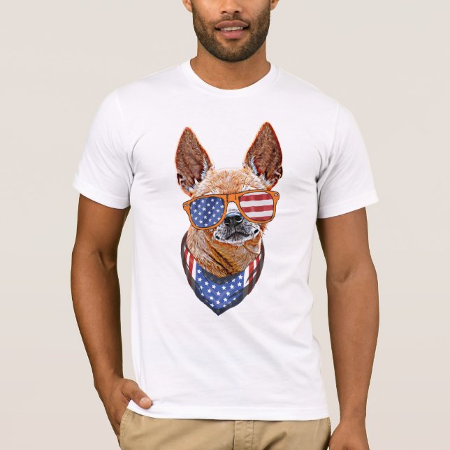 Chihuahua Hund USA American Independence 4 juli T Shirt (Framsida)