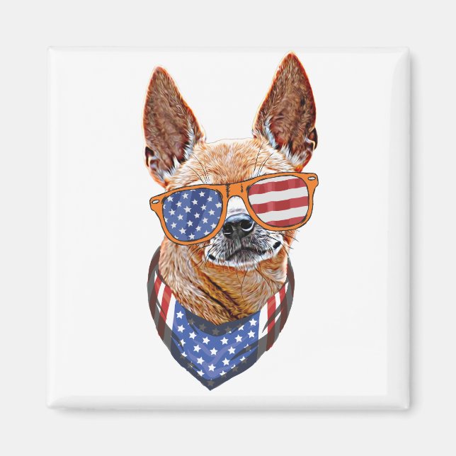 Chihuahua Hund USA Amerikansk Självständighet 4 ju Magnet (Framsidan)