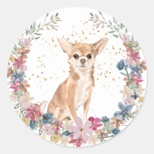 Chihuahua Hund Vår blommor Runt Klistermärke