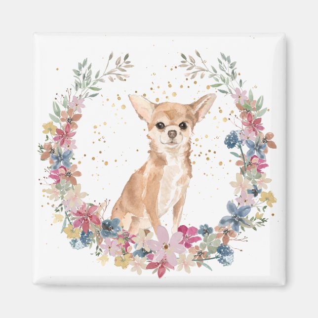 Chihuahua Hund Vår blommor Wandeene Magnet (Framsidan)