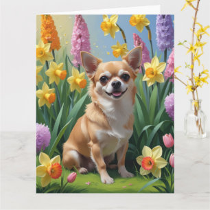 Chihuahua Hund Vårblommor Målning Kort