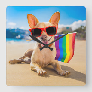 Chihuahua-Hund vid Beach Fyrkantig Klocka