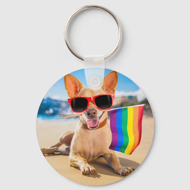 Chihuahua-Hund vid Beach Nyckelring (Framsida)