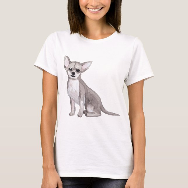 Chihuahua Hund Watercolor Art Painting T Shirt (Framsida)